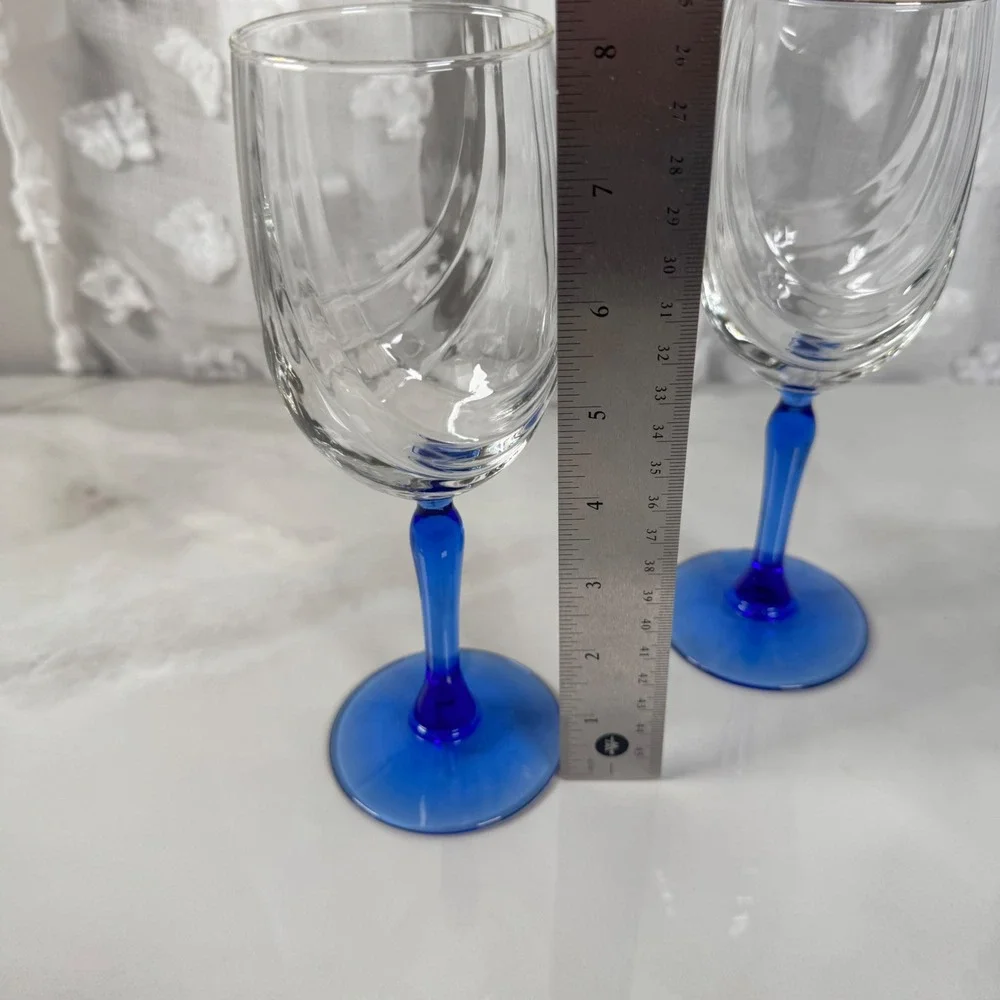 Lenox Swag Drape Cobalt Blue‎ Stem Wine Glass Goblet Set of 2 Gold Rim